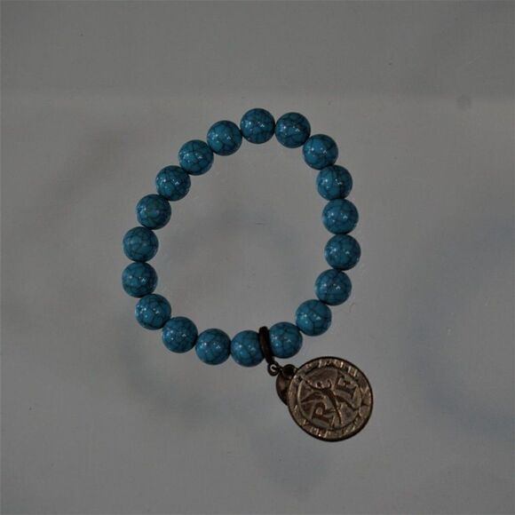 Lovisa Stretch Bracelet Blue Beads Liberte Egalite Fraternite Charm - Picture 3 of 5